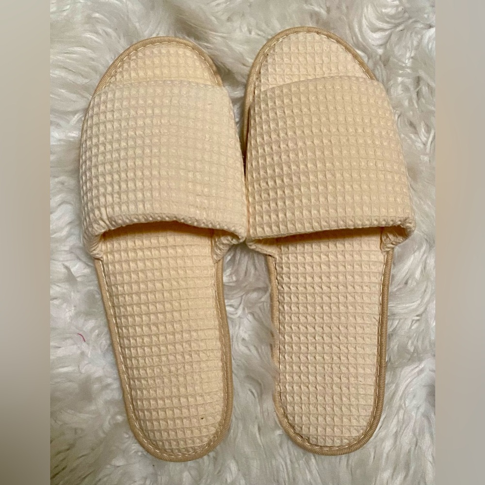 Boca Terry Waffle Spa Slippers Beige Open Toe Large Hotel Spa New in Package